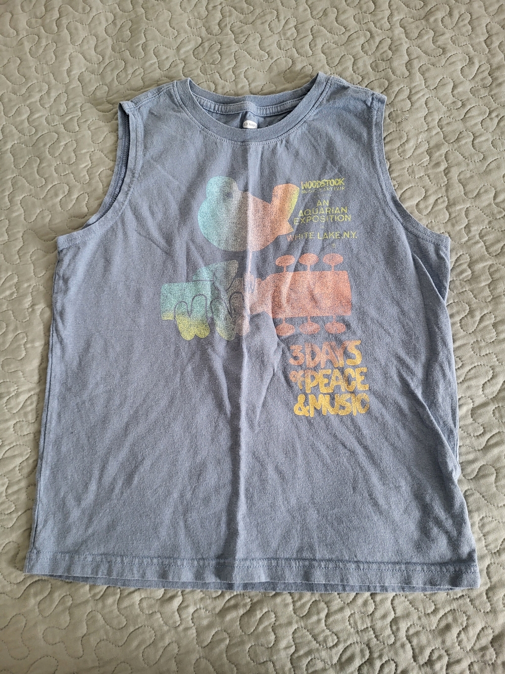 Old Navy Light Blue Kids Graphic Tank with Retro Music Print